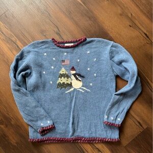 Vintage Christopher & Banks Snowman Hand Embroidered Christmas Sweater